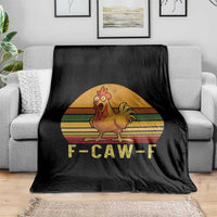 F Caw F Retro Chicken Meme Throw Blanket Vintage Sunset Poultry Graphic Loud Bird Energy - Wonder Print Shop
