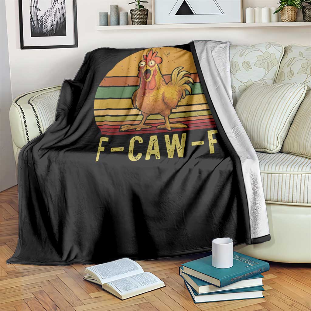 F Caw F Retro Chicken Meme Throw Blanket Vintage Sunset Poultry Graphic Loud Bird Energy - Wonder Print Shop