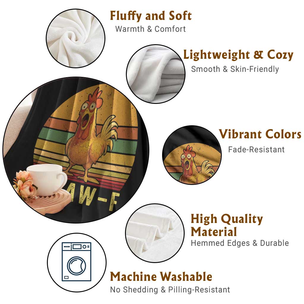 F Caw F Retro Chicken Meme Throw Blanket Vintage Sunset Poultry Graphic Loud Bird Energy - Wonder Print Shop