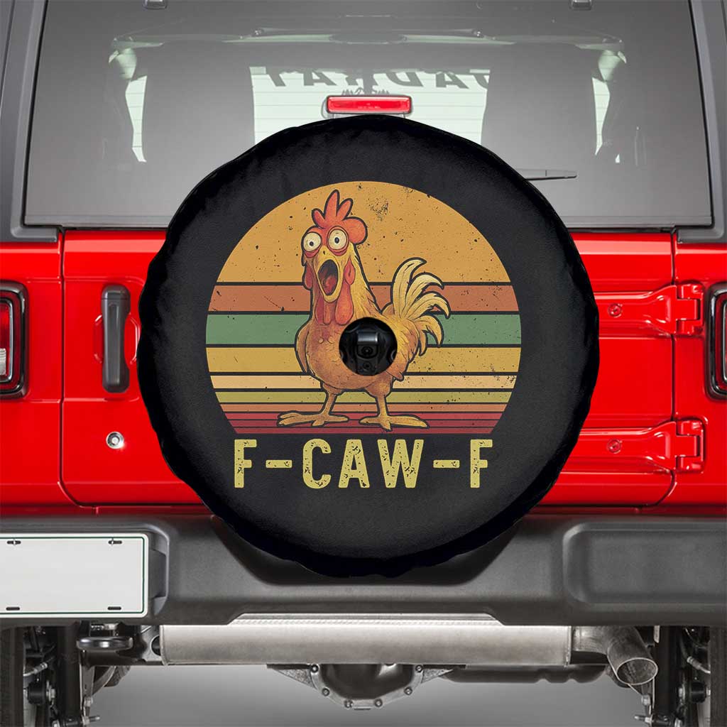 F Caw F Retro Chicken Meme Spare Tire Cover Vintage Sunset Poultry Graphic Loud Bird Energy - Wonder Print Shop