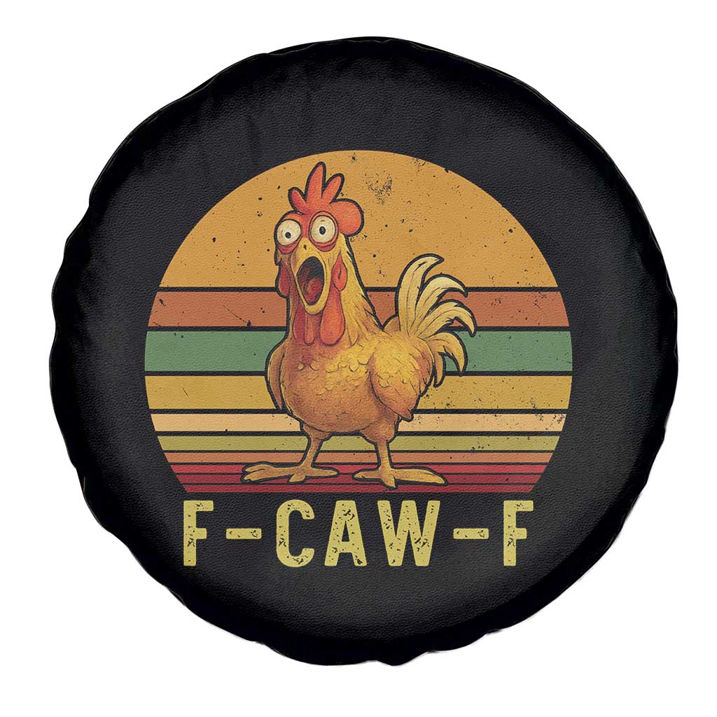 F Caw F Retro Chicken Meme Spare Tire Cover Vintage Sunset Poultry Graphic Loud Bird Energy - Wonder Print Shop