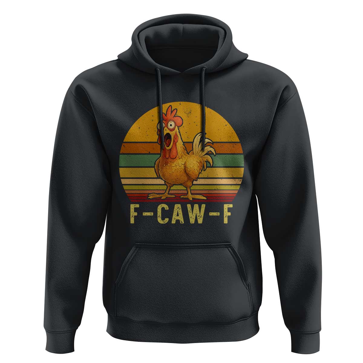 F Caw F Retro Chicken Meme Hoodie Vintage Sunset Poultry Graphic Loud Bird Energy - Wonder Print Shop