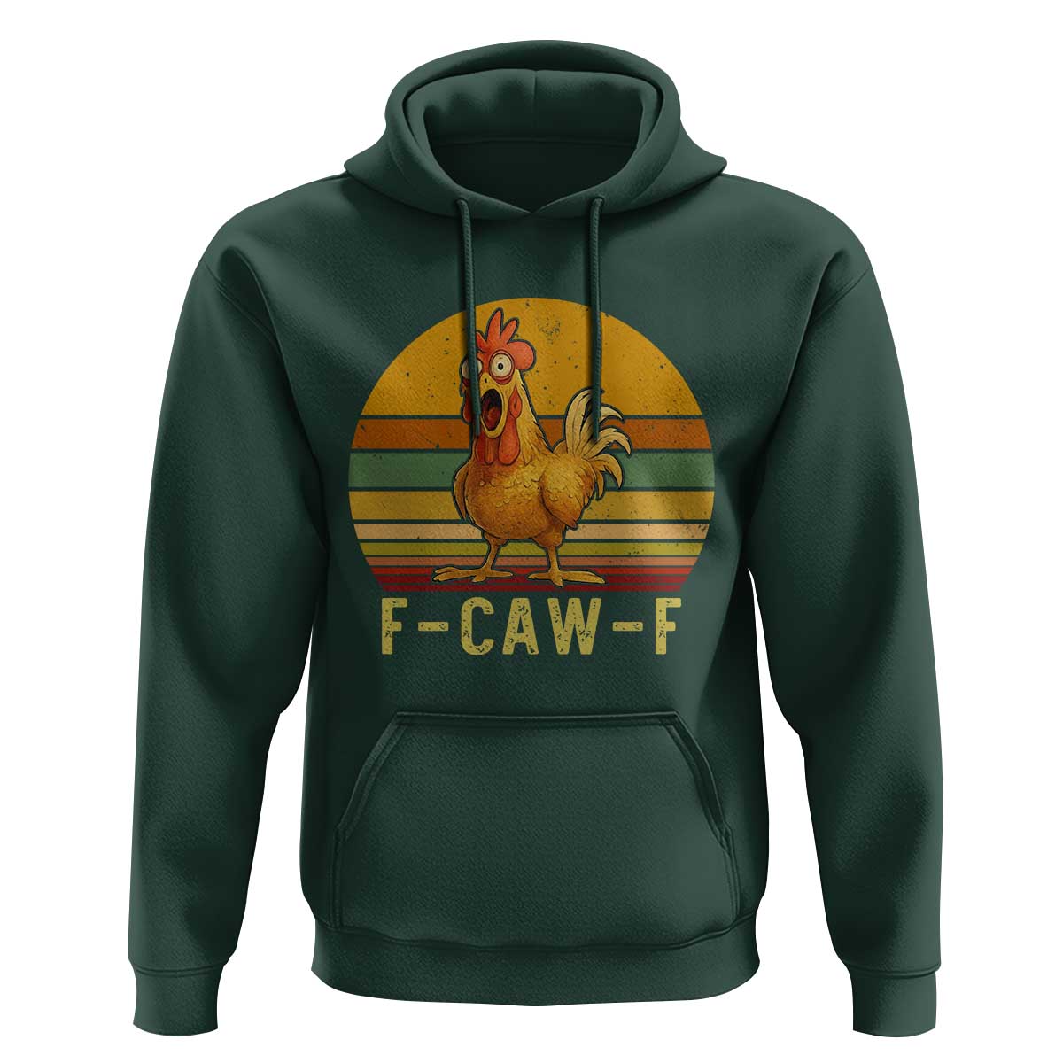 F Caw F Retro Chicken Meme Hoodie Vintage Sunset Poultry Graphic Loud Bird Energy - Wonder Print Shop