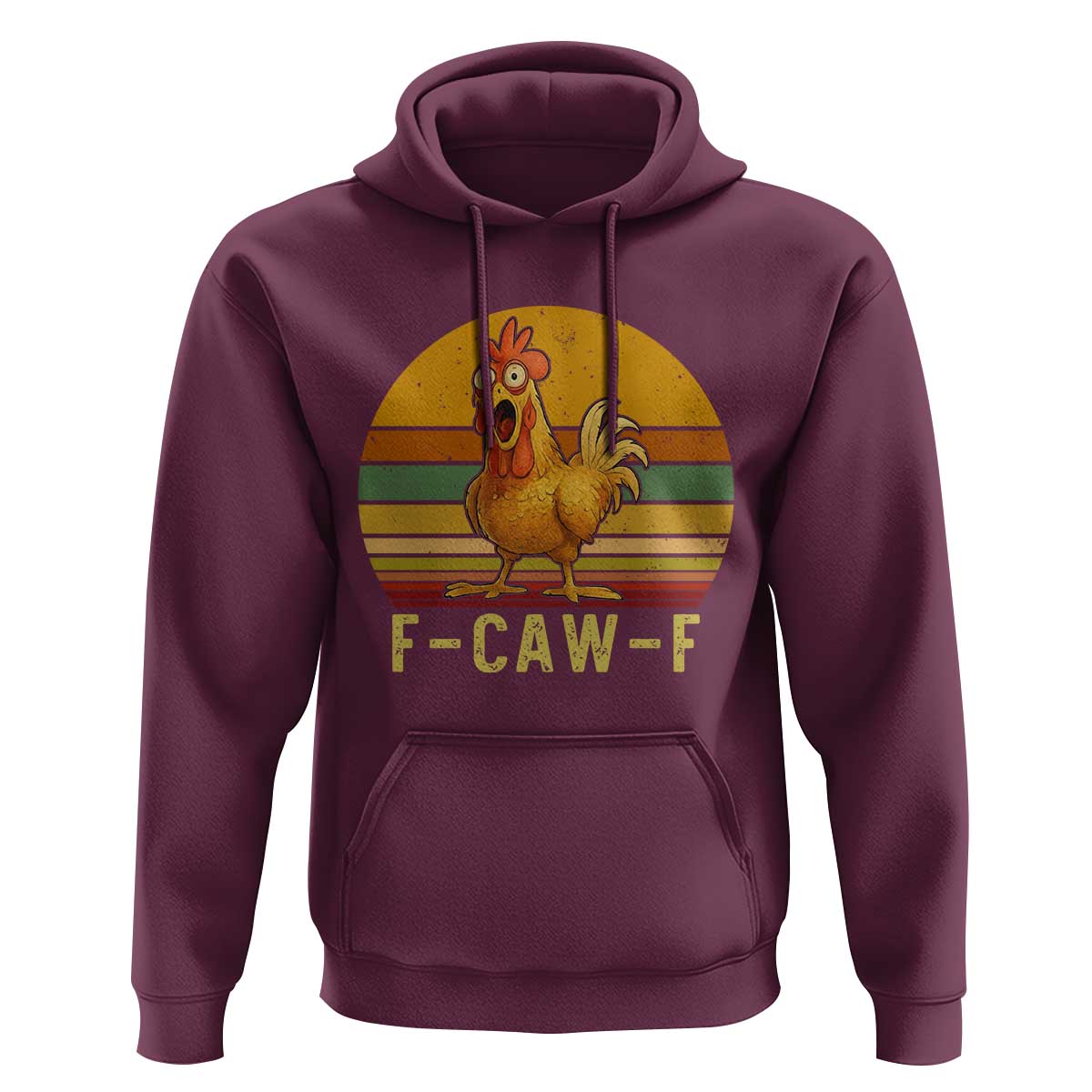 F Caw F Retro Chicken Meme Hoodie Vintage Sunset Poultry Graphic Loud Bird Energy - Wonder Print Shop