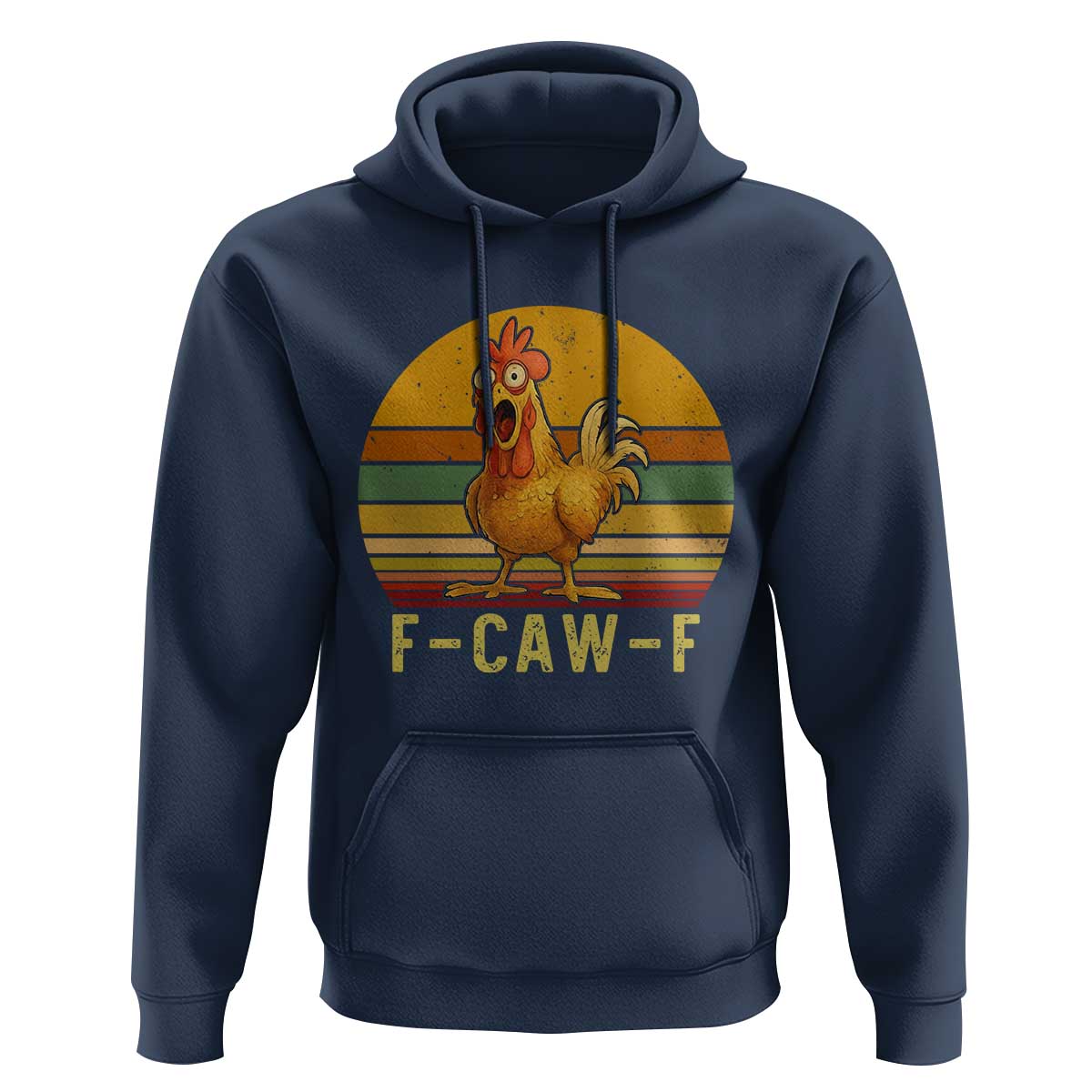 F Caw F Retro Chicken Meme Hoodie Vintage Sunset Poultry Graphic Loud Bird Energy - Wonder Print Shop