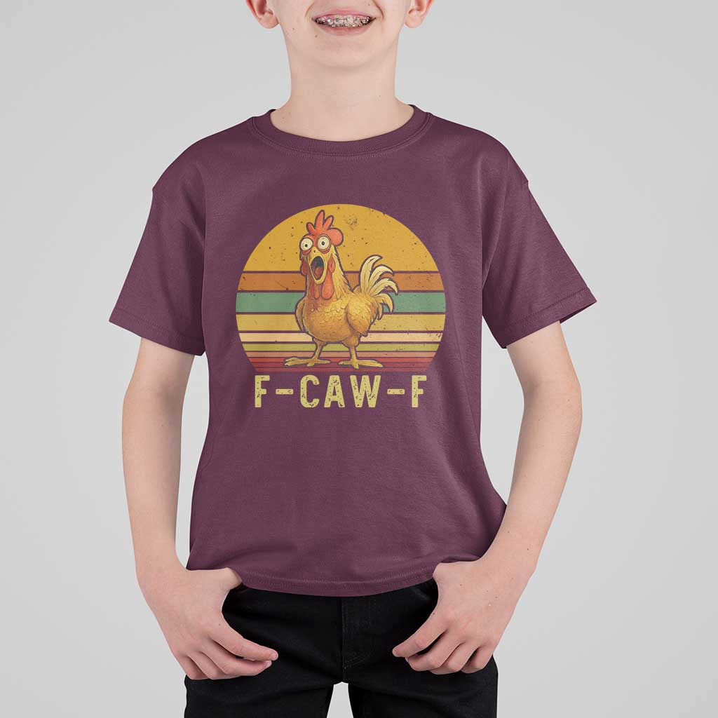 F Caw F Retro Chicken Meme T Shirt For Kid Vintage Sunset Poultry Graphic Loud Bird Energy - Wonder Print Shop