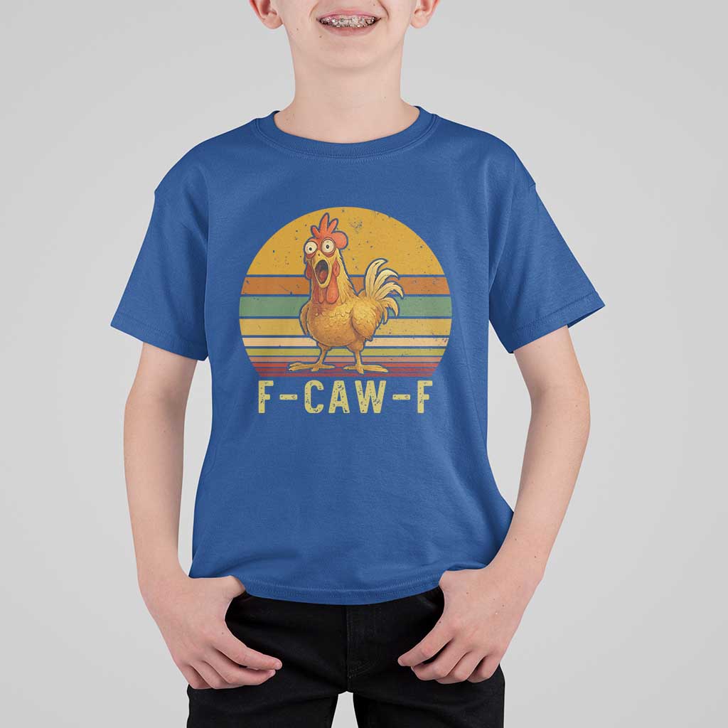 F Caw F Retro Chicken Meme T Shirt For Kid Vintage Sunset Poultry Graphic Loud Bird Energy - Wonder Print Shop