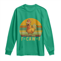 F Caw F Retro Chicken Meme Long Sleeve Shirt Vintage Sunset Poultry Graphic Loud Bird Energy - Wonder Print Shop