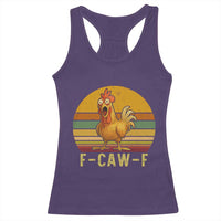 F Caw F Retro Chicken Meme Racerback Tank Top Vintage Sunset Poultry Graphic Loud Bird Energy - Wonder Print Shop