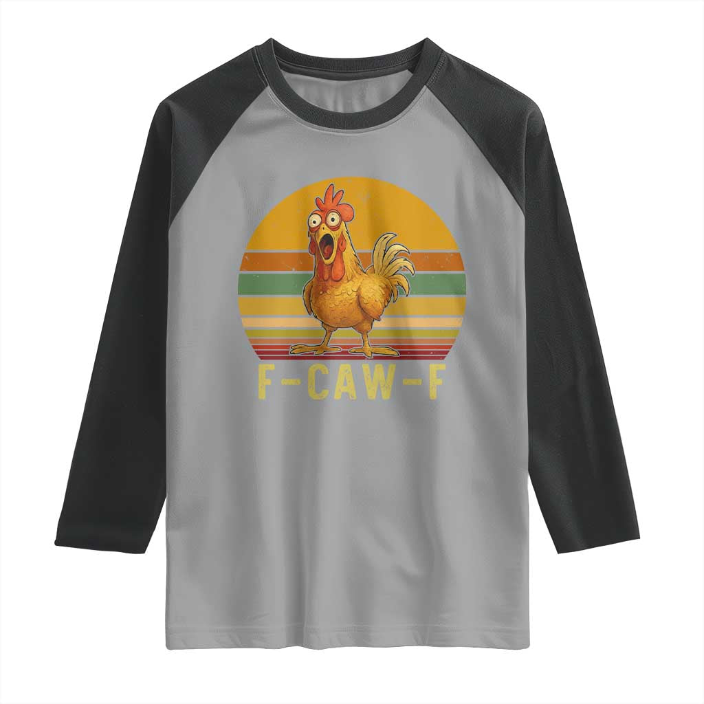 F Caw F Retro Chicken Meme Raglan Shirt Vintage Sunset Poultry Graphic Loud Bird Energy - Wonder Print Shop