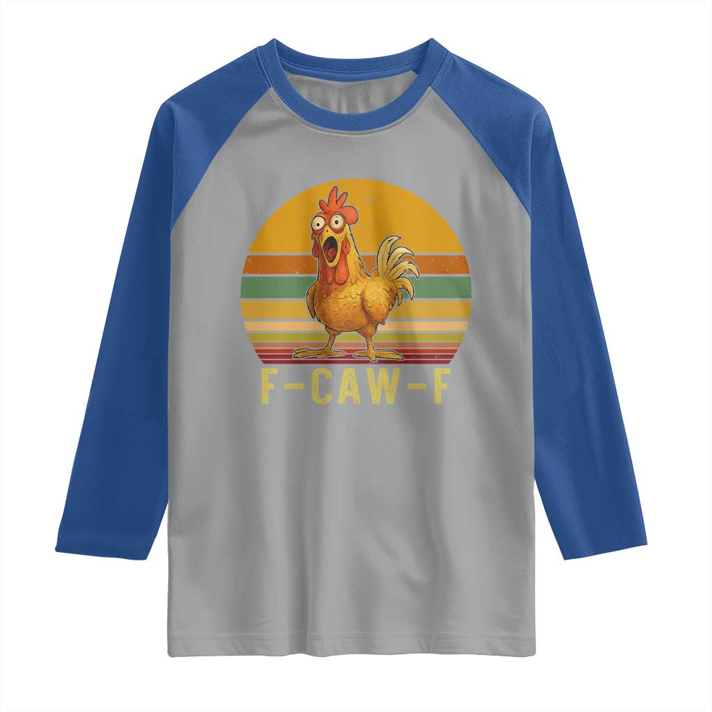 F Caw F Retro Chicken Meme Raglan Shirt Vintage Sunset Poultry Graphic Loud Bird Energy - Wonder Print Shop