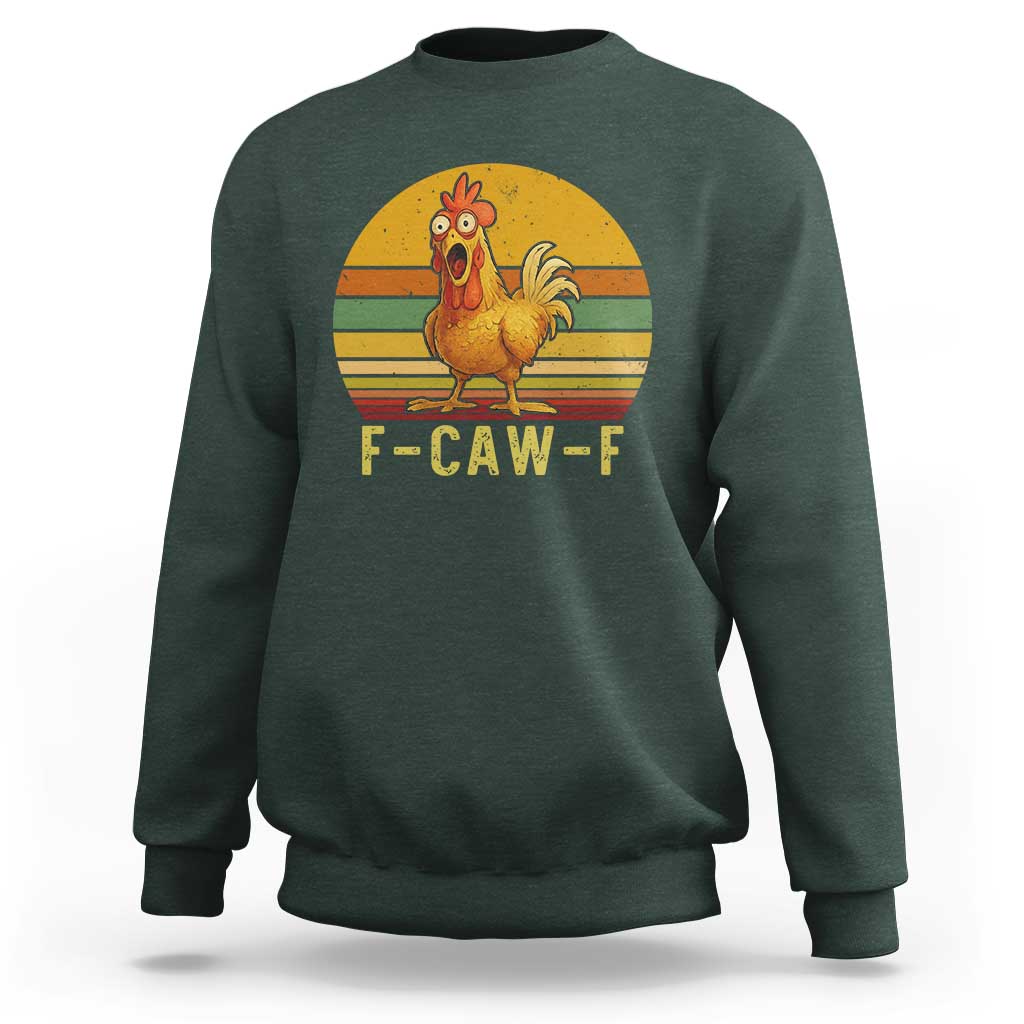 F Caw F Retro Chicken Meme Sweatshirt Vintage Sunset Poultry Graphic Loud Bird Energy - Wonder Print Shop