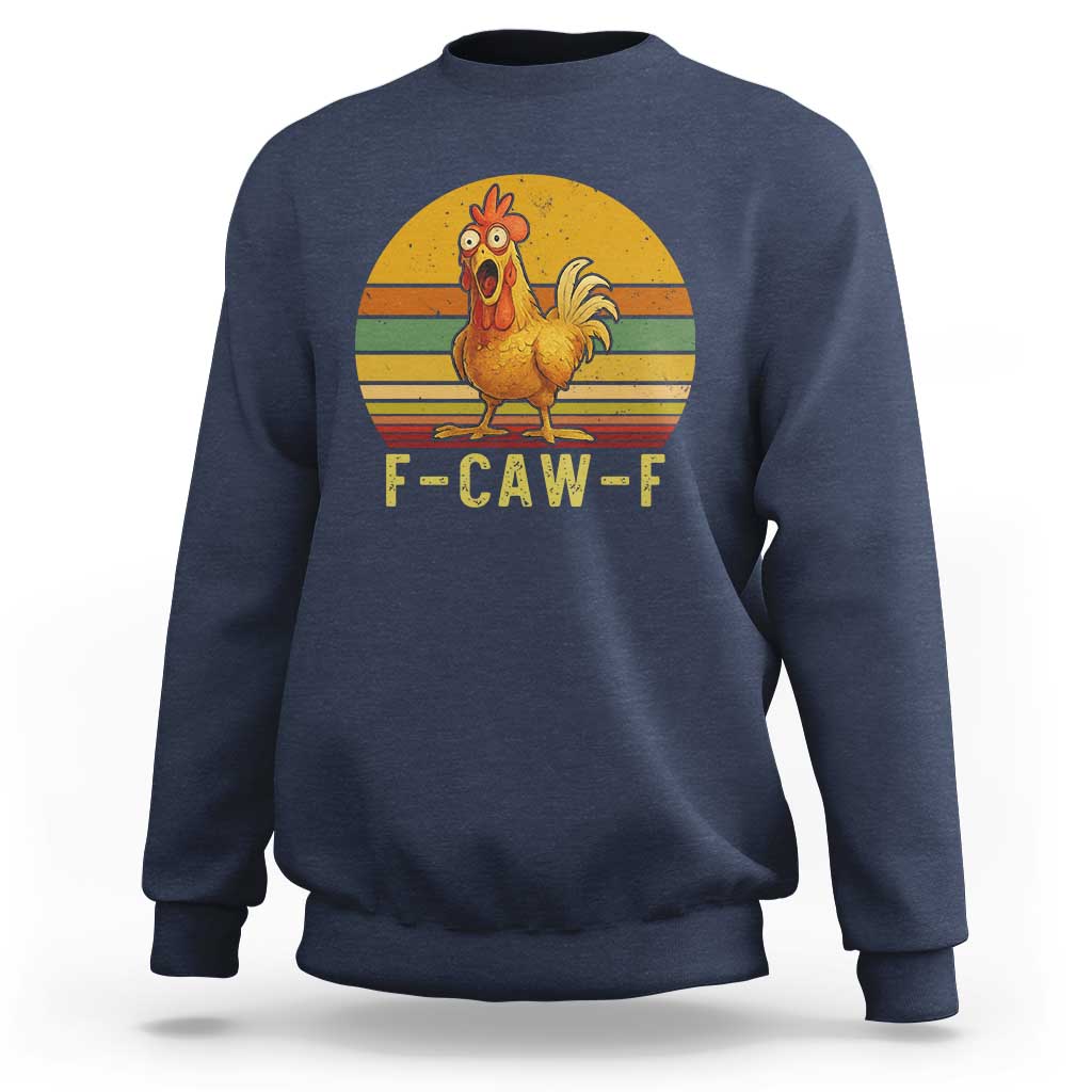 F Caw F Retro Chicken Meme Sweatshirt Vintage Sunset Poultry Graphic Loud Bird Energy - Wonder Print Shop