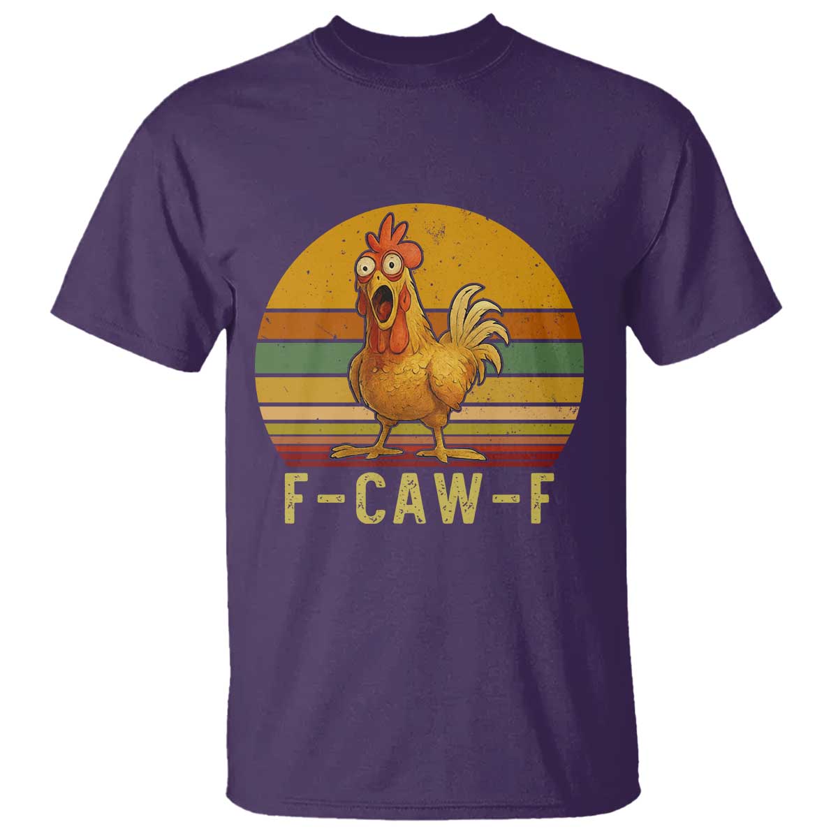 F Caw F Retro Chicken Meme T Shirt Vintage Sunset Poultry Graphic Loud Bird Energy - Wonder Print Shop