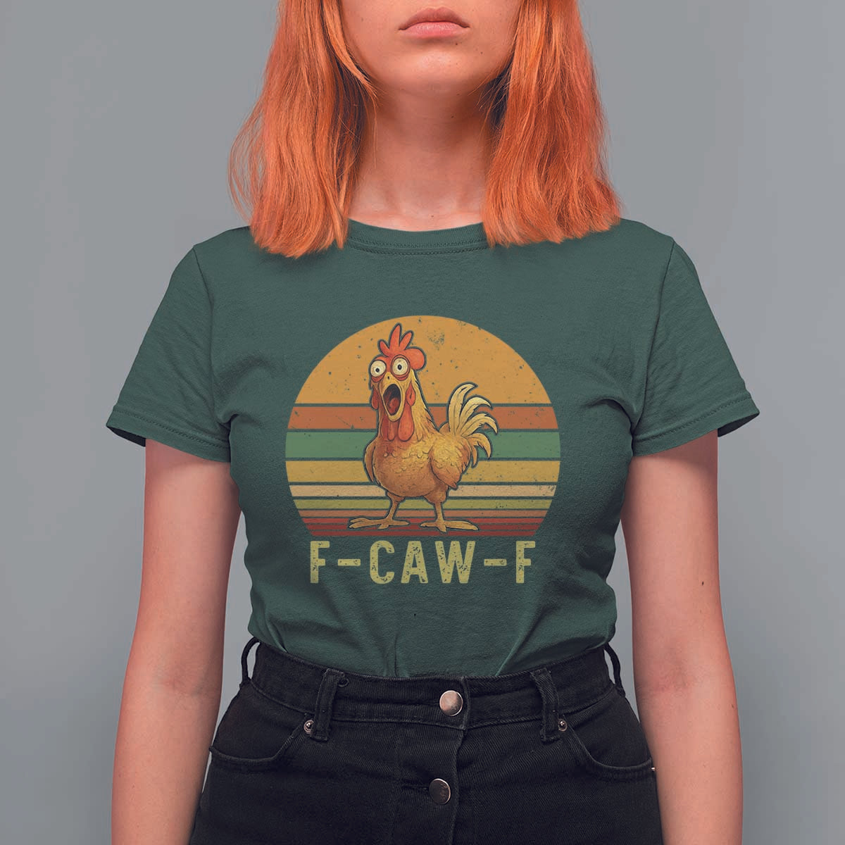 F Caw F Retro Chicken Meme T Shirt For Women Vintage Sunset Poultry Graphic Loud Bird Energy - Wonder Print Shop