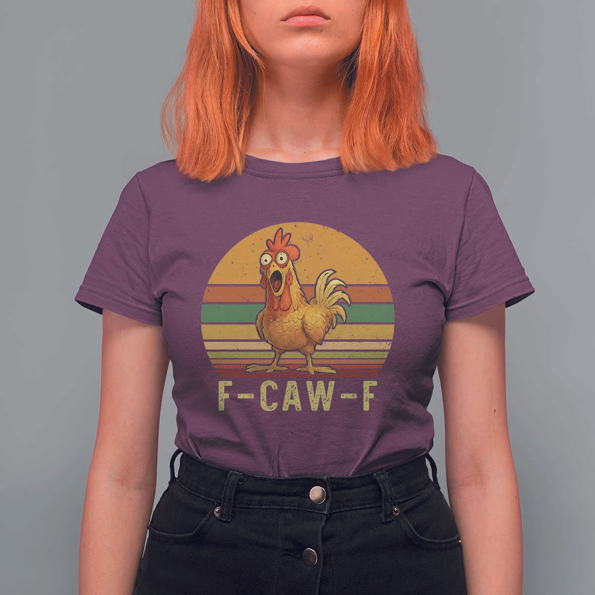 F Caw F Retro Chicken Meme T Shirt For Women Vintage Sunset Poultry Graphic Loud Bird Energy - Wonder Print Shop
