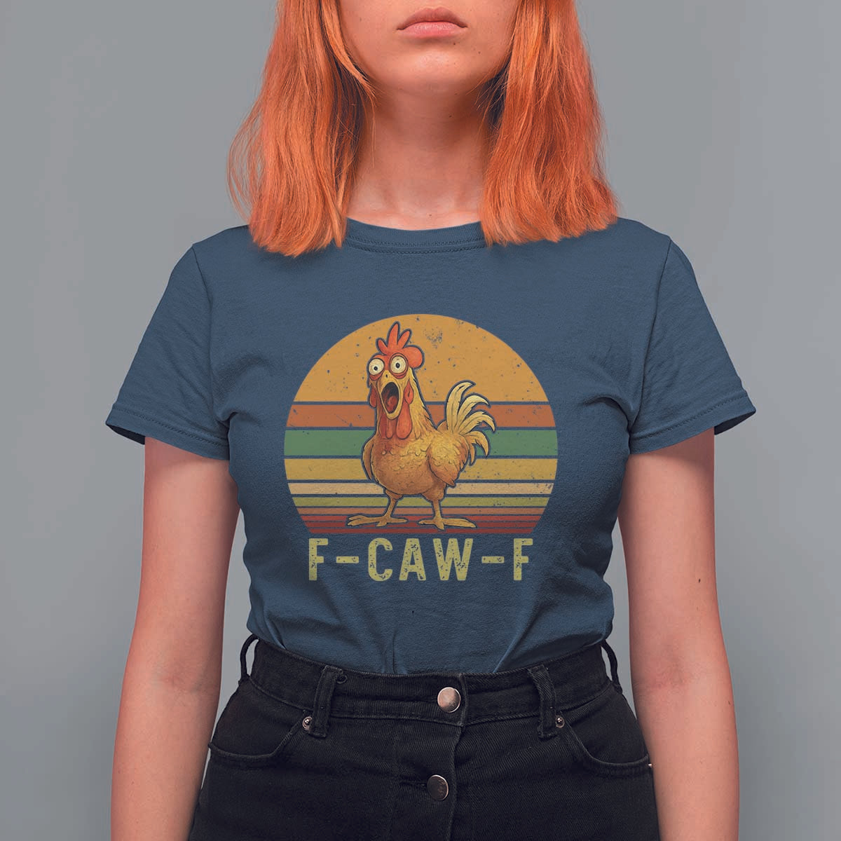 F Caw F Retro Chicken Meme T Shirt For Women Vintage Sunset Poultry Graphic Loud Bird Energy - Wonder Print Shop