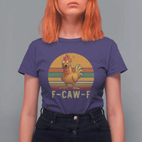 F Caw F Retro Chicken Meme T Shirt For Women Vintage Sunset Poultry Graphic Loud Bird Energy - Wonder Print Shop