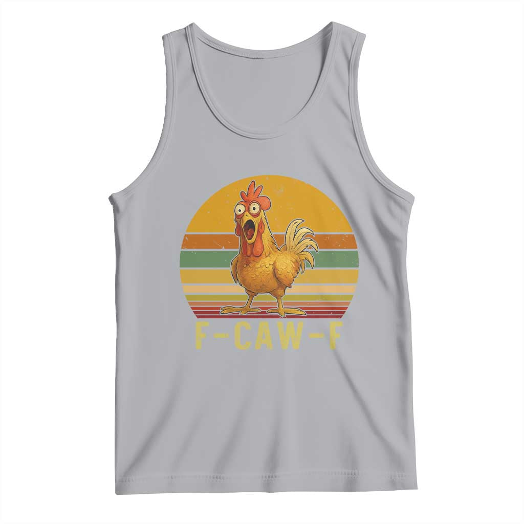 F Caw F Retro Chicken Meme Tank Top Vintage Sunset Poultry Graphic Loud Bird Energy - Wonder Print Shop