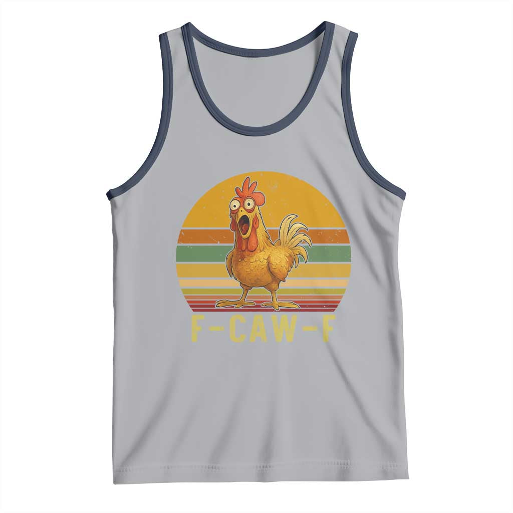 F Caw F Retro Chicken Meme Tank Top Vintage Sunset Poultry Graphic Loud Bird Energy - Wonder Print Shop