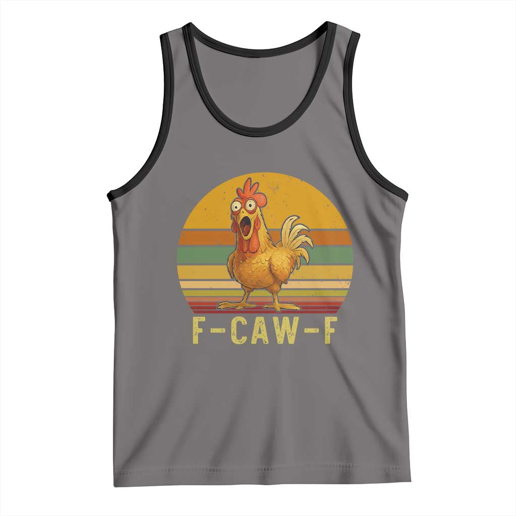 F Caw F Retro Chicken Meme Tank Top Vintage Sunset Poultry Graphic Loud Bird Energy - Wonder Print Shop