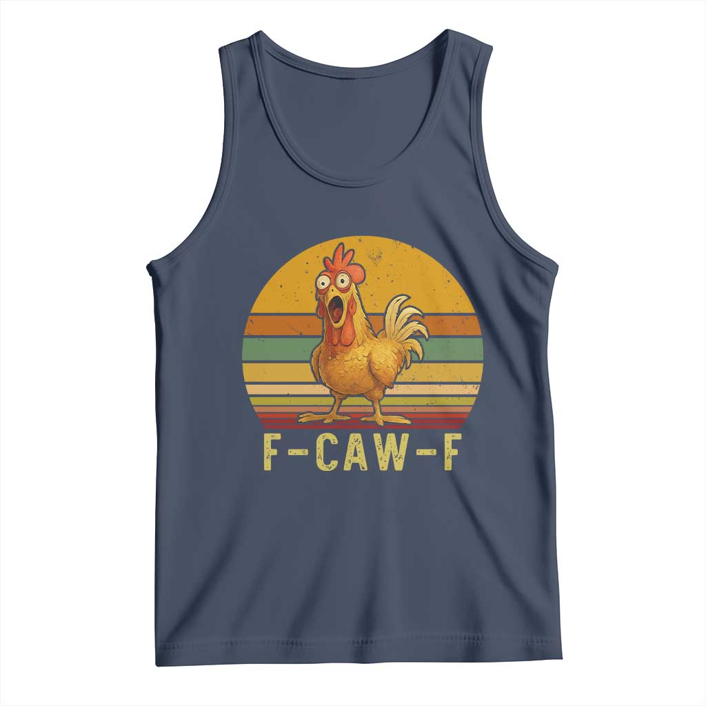 F Caw F Retro Chicken Meme Tank Top Vintage Sunset Poultry Graphic Loud Bird Energy - Wonder Print Shop