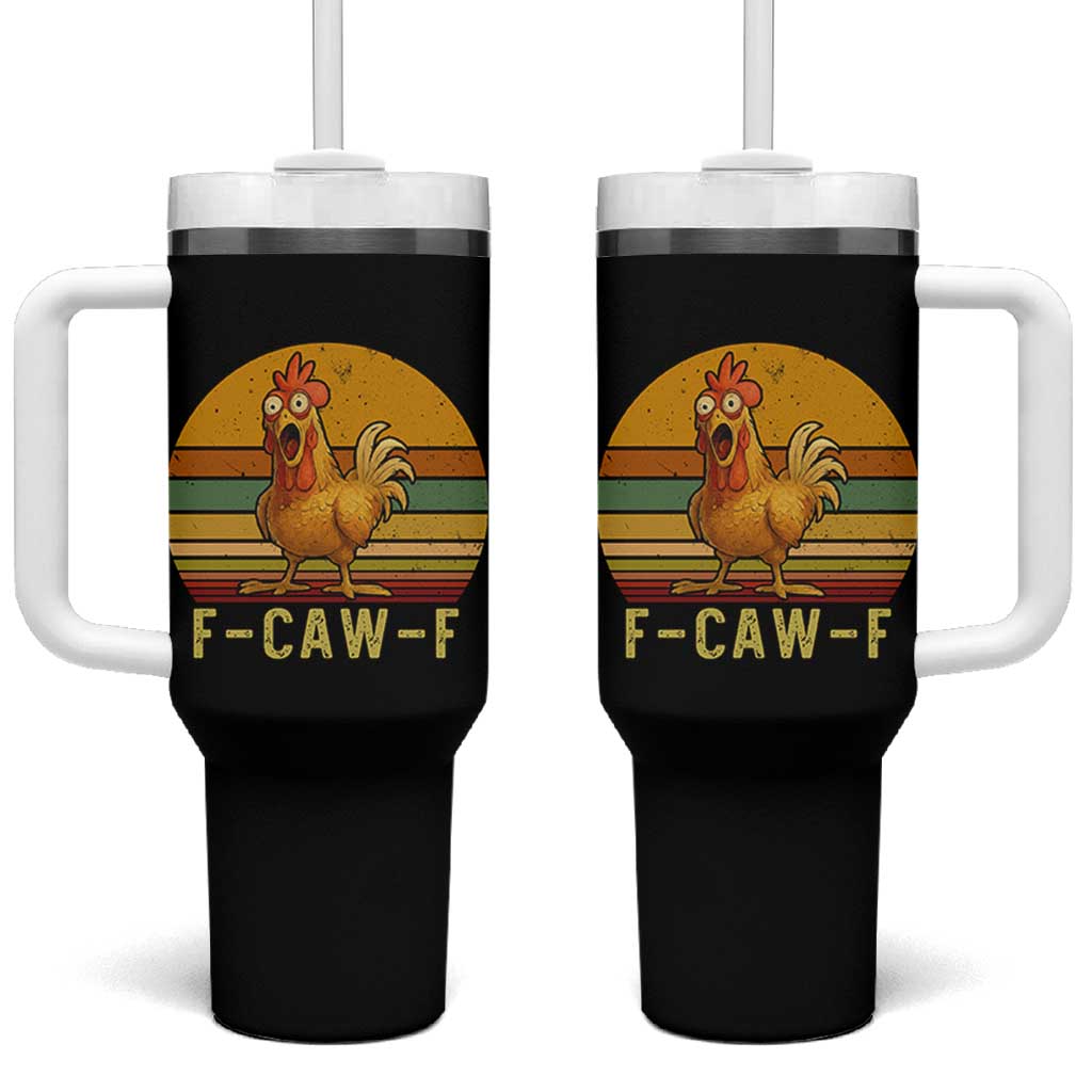 F Caw F Retro Chicken Meme Tumbler With Handle Vintage Sunset Poultry Graphic Loud Bird Energy - Wonder Print Shop