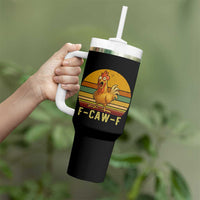 F Caw F Retro Chicken Meme Tumbler With Handle Vintage Sunset Poultry Graphic Loud Bird Energy - Wonder Print Shop