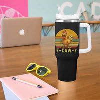 F Caw F Retro Chicken Meme Tumbler With Handle Vintage Sunset Poultry Graphic Loud Bird Energy - Wonder Print Shop
