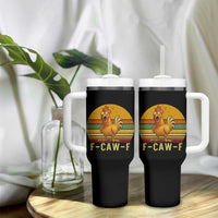 F Caw F Retro Chicken Meme Tumbler With Handle Vintage Sunset Poultry Graphic Loud Bird Energy - Wonder Print Shop