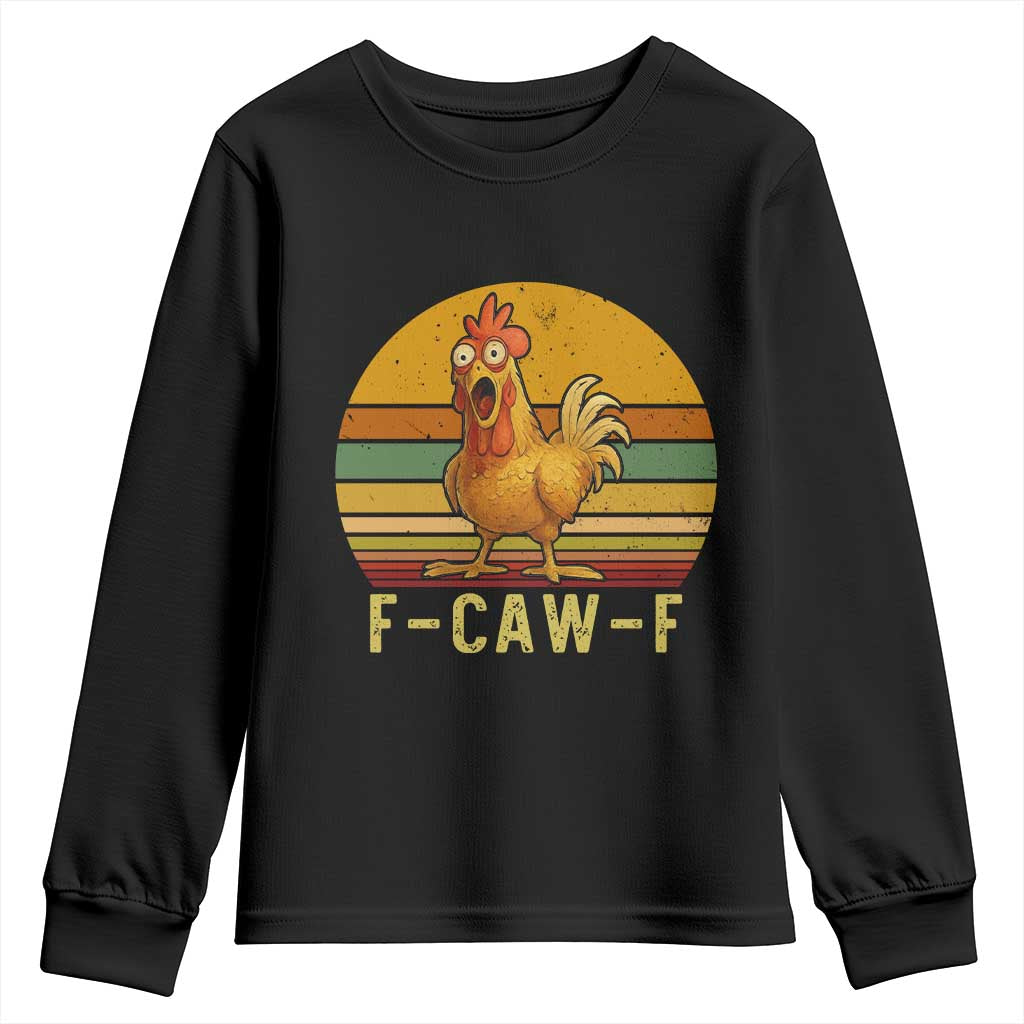F Caw F Retro Chicken Meme Youth Sweatshirt Vintage Sunset Poultry Graphic Loud Bird Energy - Wonder Print Shop
