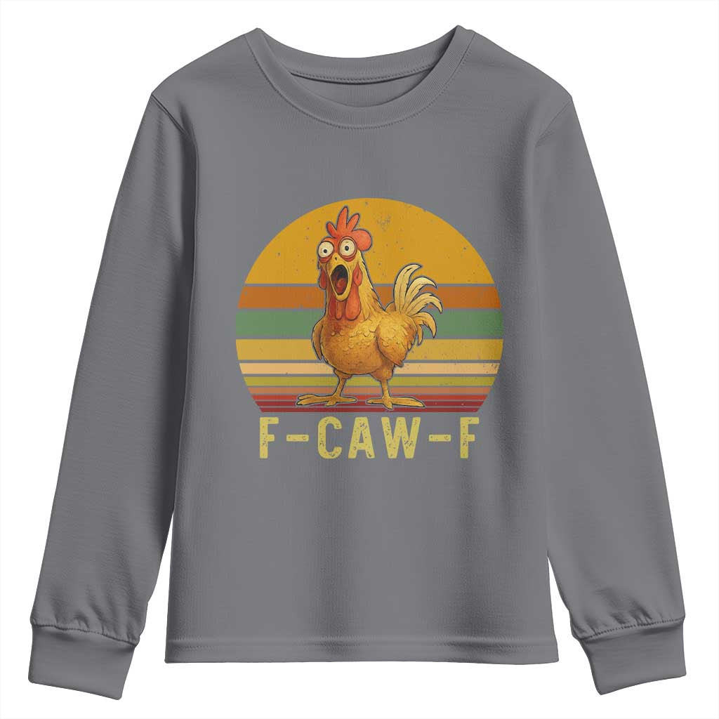 F Caw F Retro Chicken Meme Youth Sweatshirt Vintage Sunset Poultry Graphic Loud Bird Energy - Wonder Print Shop