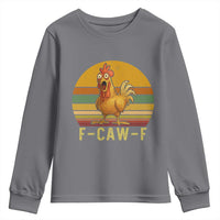 F Caw F Retro Chicken Meme Youth Sweatshirt Vintage Sunset Poultry Graphic Loud Bird Energy - Wonder Print Shop