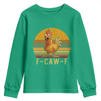 F Caw F Retro Chicken Meme Youth Sweatshirt Vintage Sunset Poultry Graphic Loud Bird Energy - Wonder Print Shop