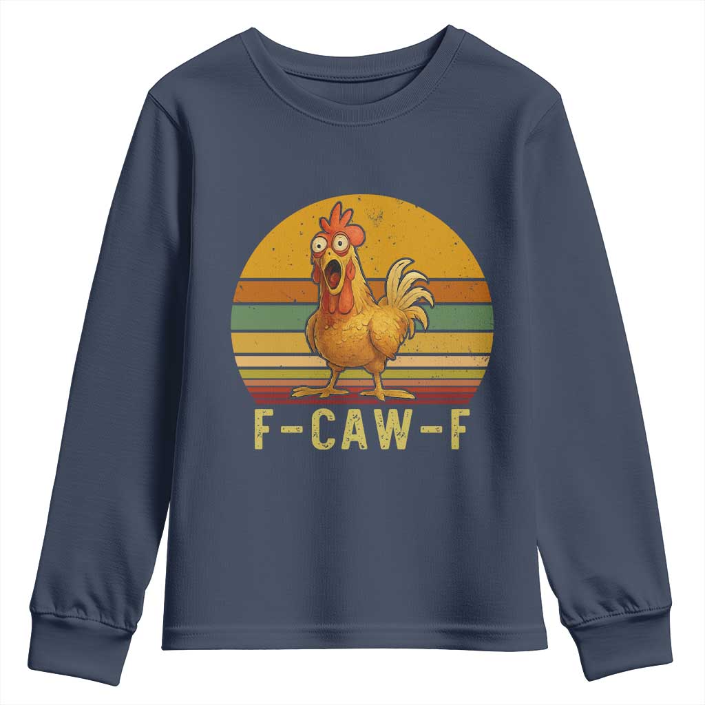 F Caw F Retro Chicken Meme Youth Sweatshirt Vintage Sunset Poultry Graphic Loud Bird Energy - Wonder Print Shop