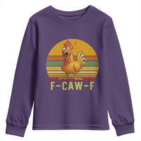 F Caw F Retro Chicken Meme Youth Sweatshirt Vintage Sunset Poultry Graphic Loud Bird Energy - Wonder Print Shop