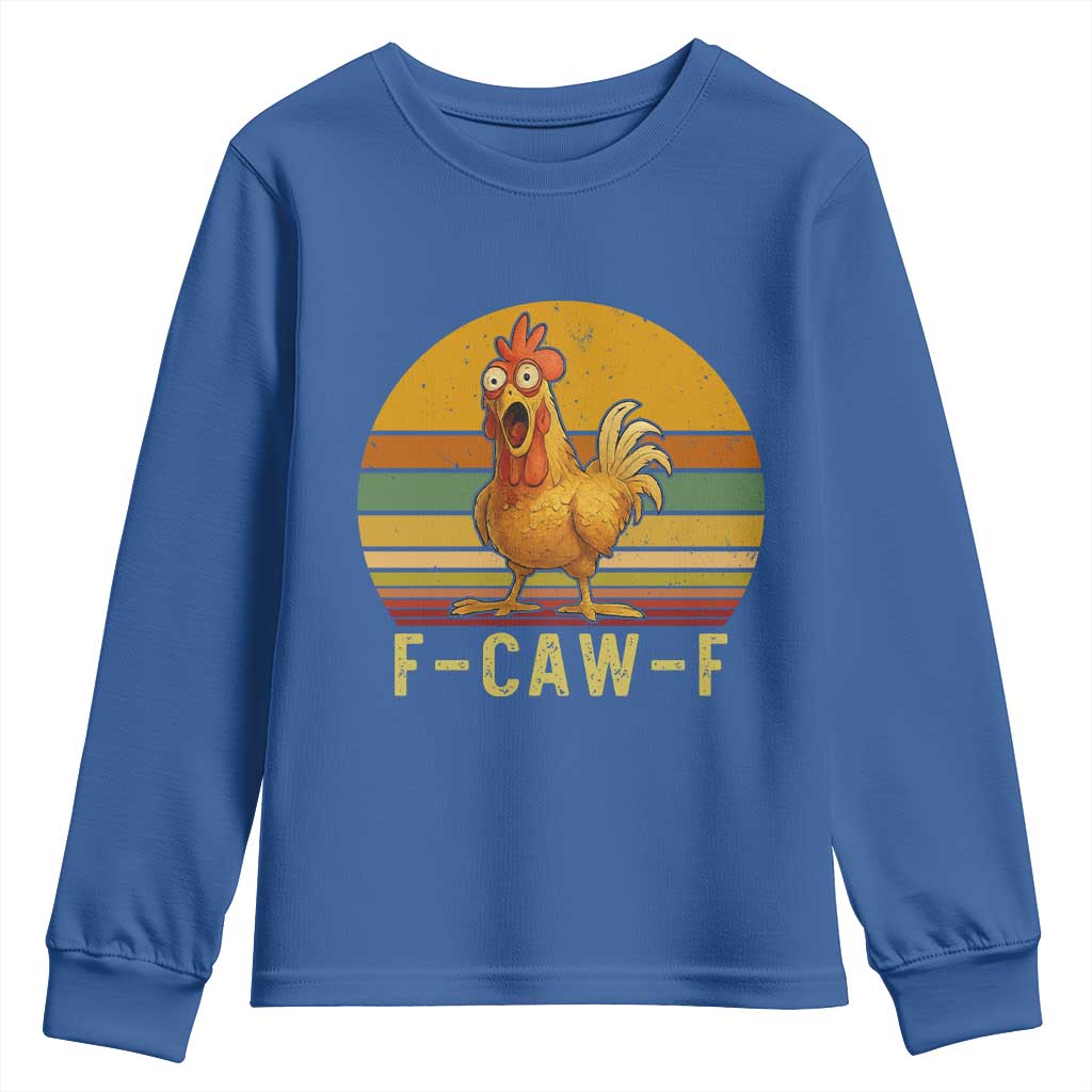 F Caw F Retro Chicken Meme Youth Sweatshirt Vintage Sunset Poultry Graphic Loud Bird Energy - Wonder Print Shop