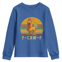 F Caw F Retro Chicken Meme Youth Sweatshirt Vintage Sunset Poultry Graphic Loud Bird Energy - Wonder Print Shop