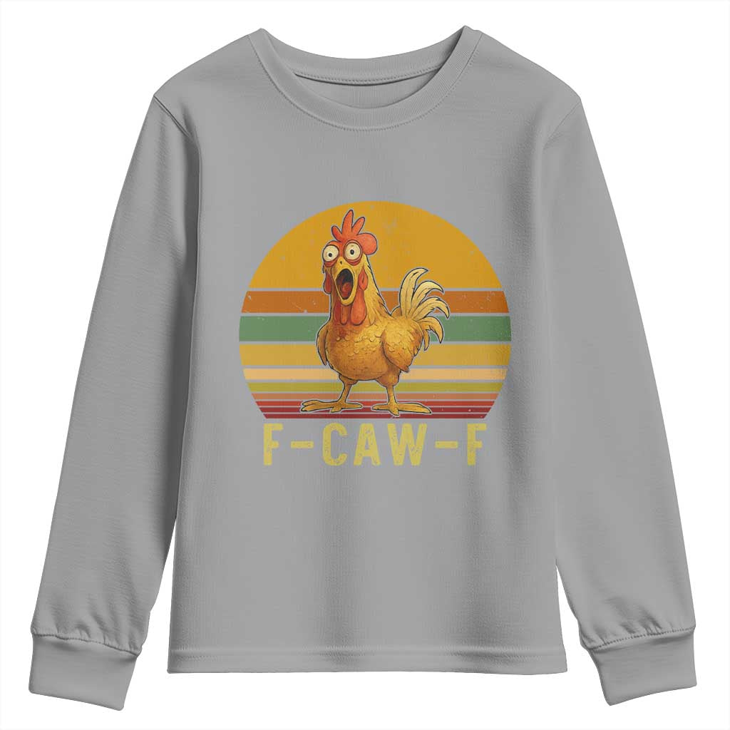 F Caw F Retro Chicken Meme Youth Sweatshirt Vintage Sunset Poultry Graphic Loud Bird Energy - Wonder Print Shop