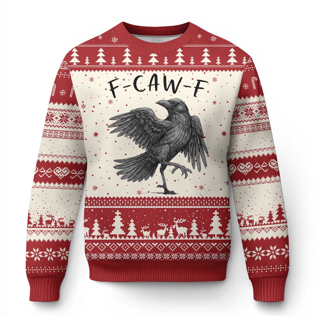 F Caw F Raven Graphic Ugly Christmas Sweater Funny Sarcastic Bird with Attitude - Wonder Print Shop