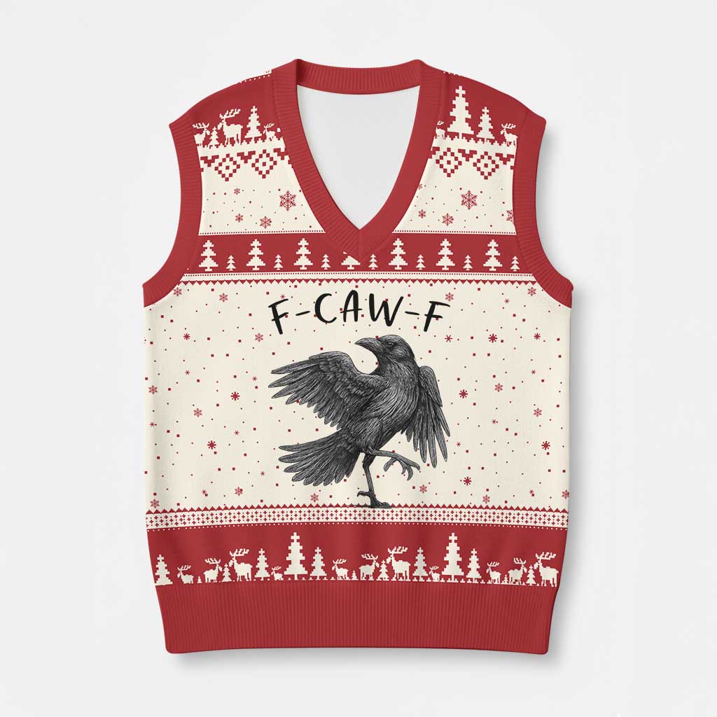 F Caw F Raven Graphic V-Neck Knit Sweater Vest Funny Sarcastic Bird with Attitude - Wonder Print Shop