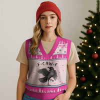F Caw F Raven Graphic V-Neck Knit Sweater Vest Funny Sarcastic Bird with Attitude - Wonder Print Shop