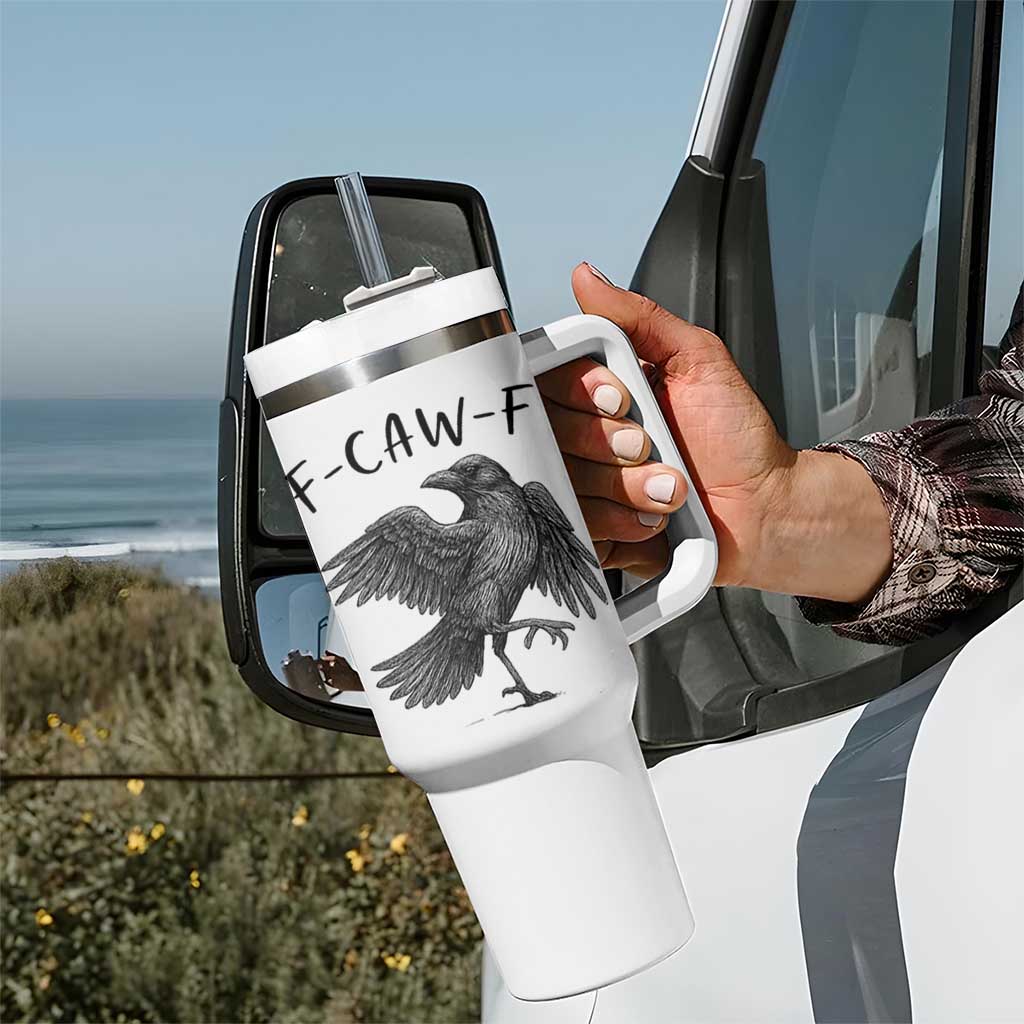 F Caw F Raven Graphic Tumbler With Handle Funny Sarcastic Bird with Attitude - Wonder Print Shop