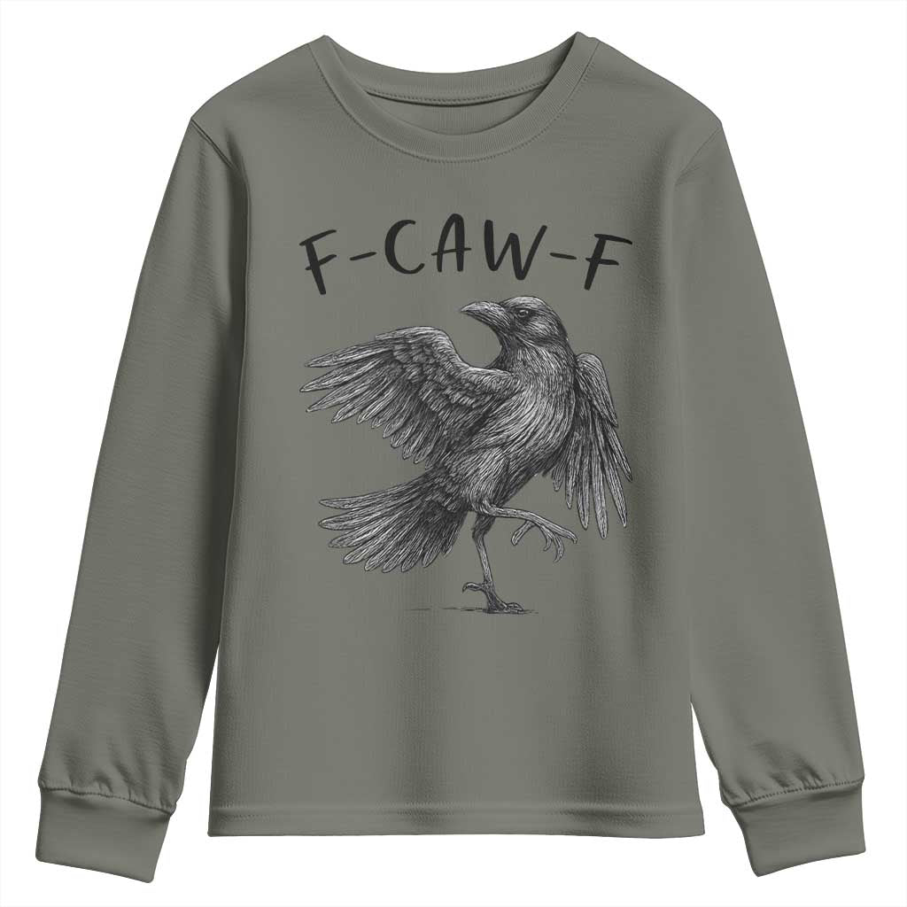 F Caw F Raven Graphic Youth Sweatshirt Funny Sarcastic Bird with Attitude - Wonder Print Shop