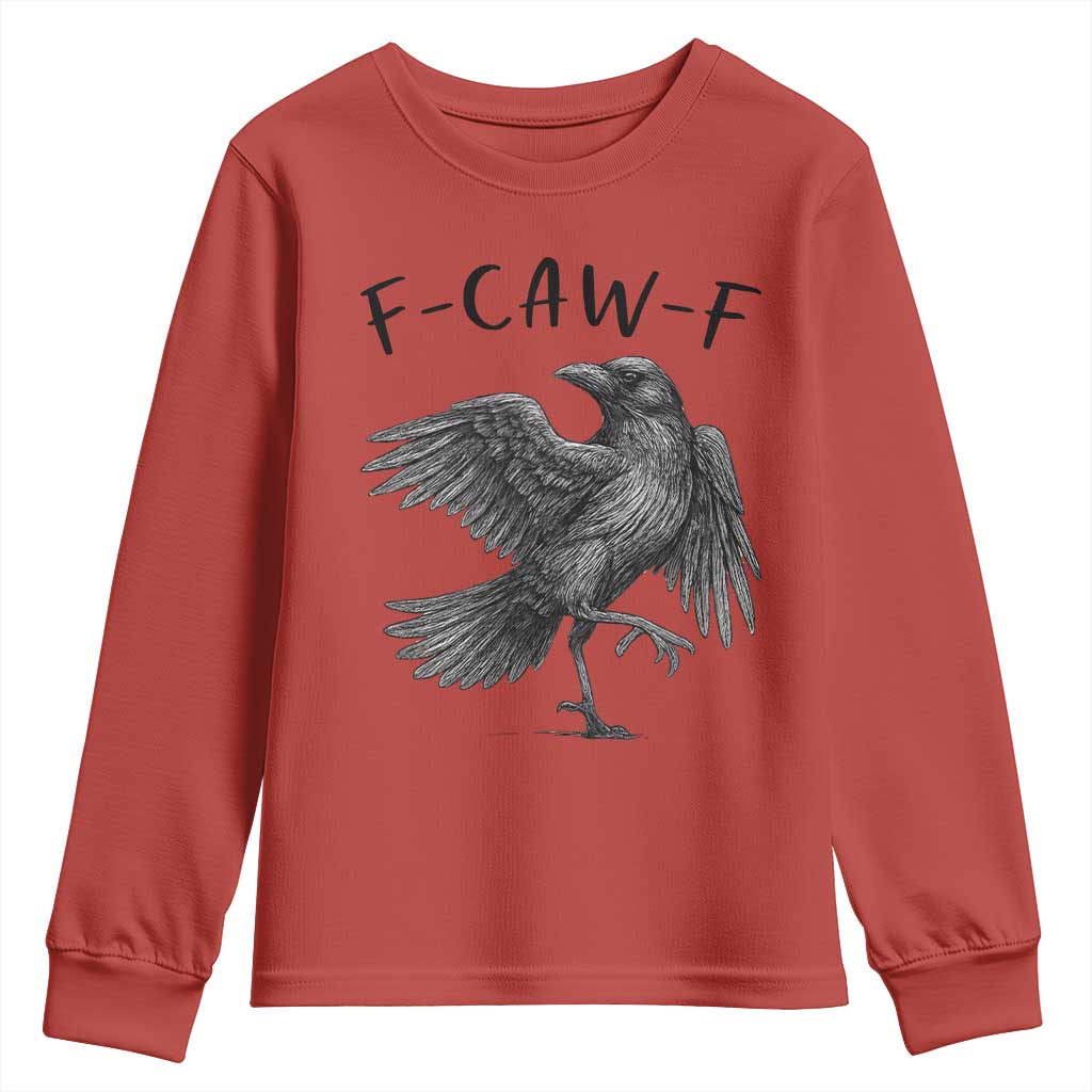 F Caw F Raven Graphic Youth Sweatshirt Funny Sarcastic Bird with Attitude - Wonder Print Shop