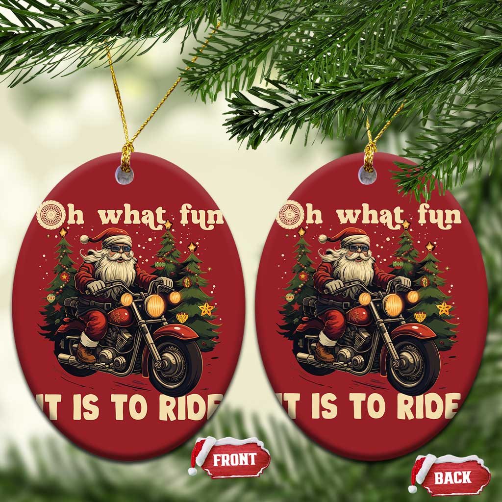 Biker Santa Claus Christmas Ornament Oh What Fun It Is To Ride Motorcycle Xmas Tree - Wonder Print Shop