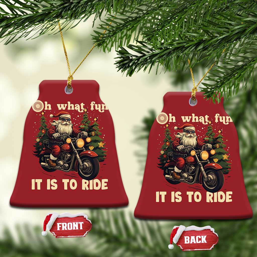 Biker Santa Claus Christmas Ornament Oh What Fun It Is To Ride Motorcycle Xmas Tree - Wonder Print Shop