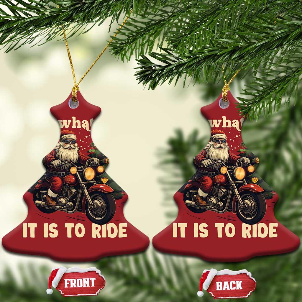 Biker Santa Claus Christmas Ornament Oh What Fun It Is To Ride Motorcycle Xmas Tree - Wonder Print Shop