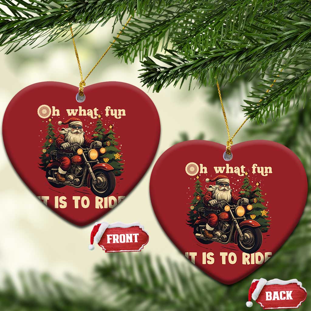 Biker Santa Claus Christmas Ornament Oh What Fun It Is To Ride Motorcycle Xmas Tree - Wonder Print Shop