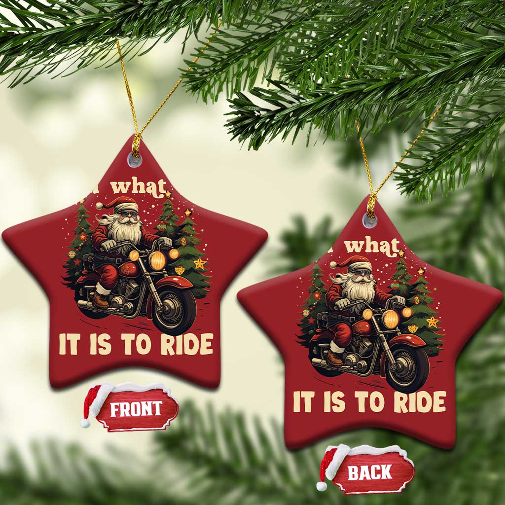 Biker Santa Claus Christmas Ornament Oh What Fun It Is To Ride Motorcycle Xmas Tree - Wonder Print Shop